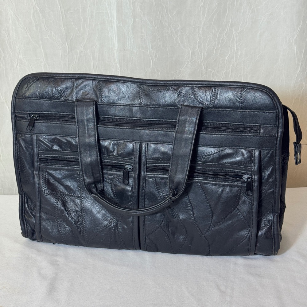 Patchwork Bonded Leather Briefcase Large Black Laptop Bag Professional